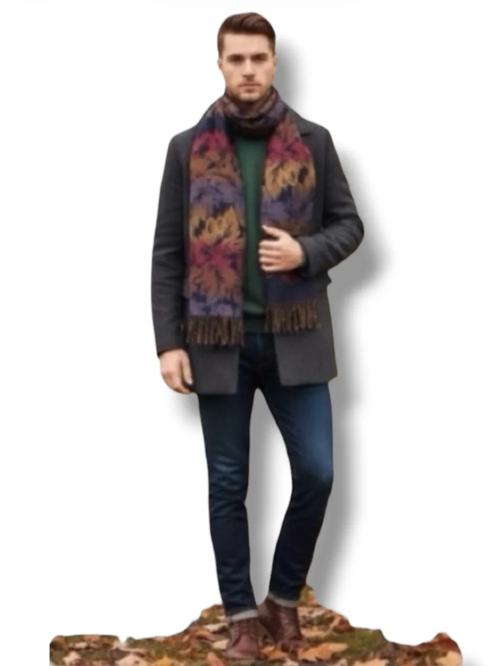 Scarf Boho Nice and Soft Leaf Print with Fringe in Beautiful Fall Colors OS 🍭